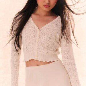 NWT LoveShackFancy Petra Bow Pointelle Cardigan Ivory XXS